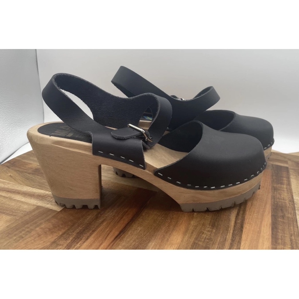 MIA Black Leather Clogs with Wooden Sole size 40/9